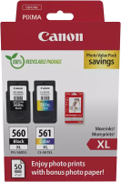 Original Canon PG-560 XL + CL-561 XL Schwarz und Color Multipack + Fotopapier