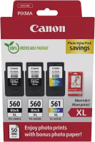 Original Canon 2x PG-560 XL + 1x CL-561 XL Schwarz und Color Multipack + Fotopapier