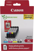 Original Canon CLI 571 XL 4er Spar-Set Druckerpatronen + Fotopapier